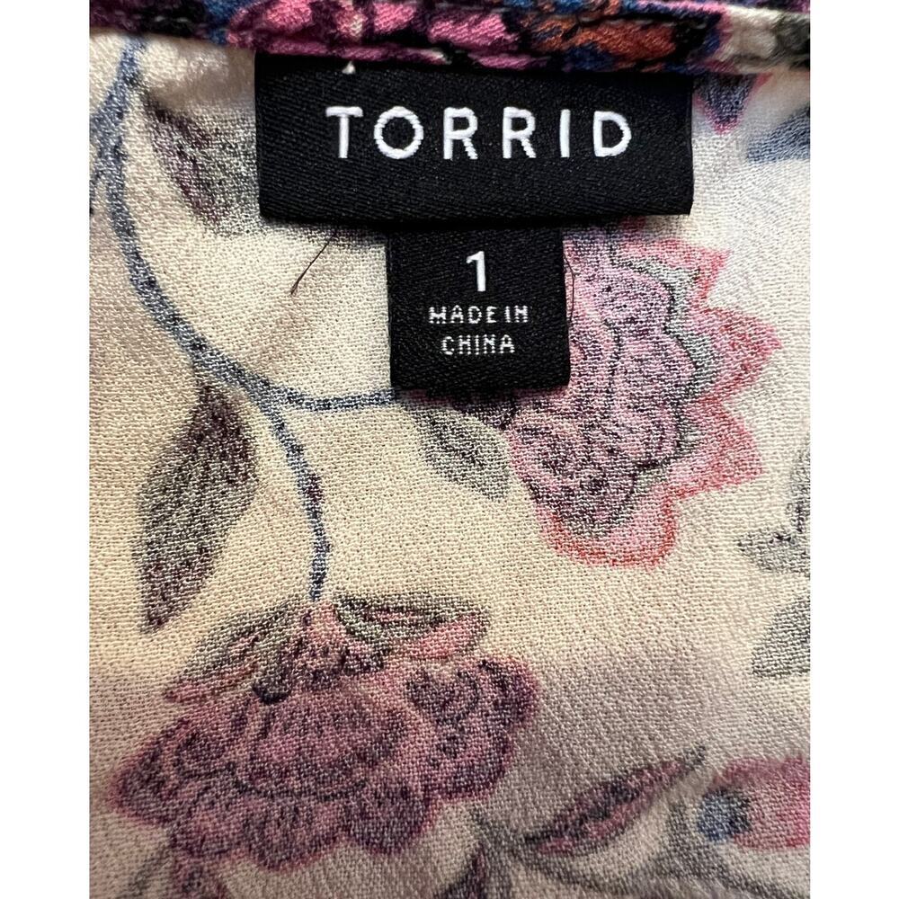 Torrid Womens Top Babydoll Crepe Boho Feminine Whimsy Lace Up Floral 1X - Picture 7 of 7